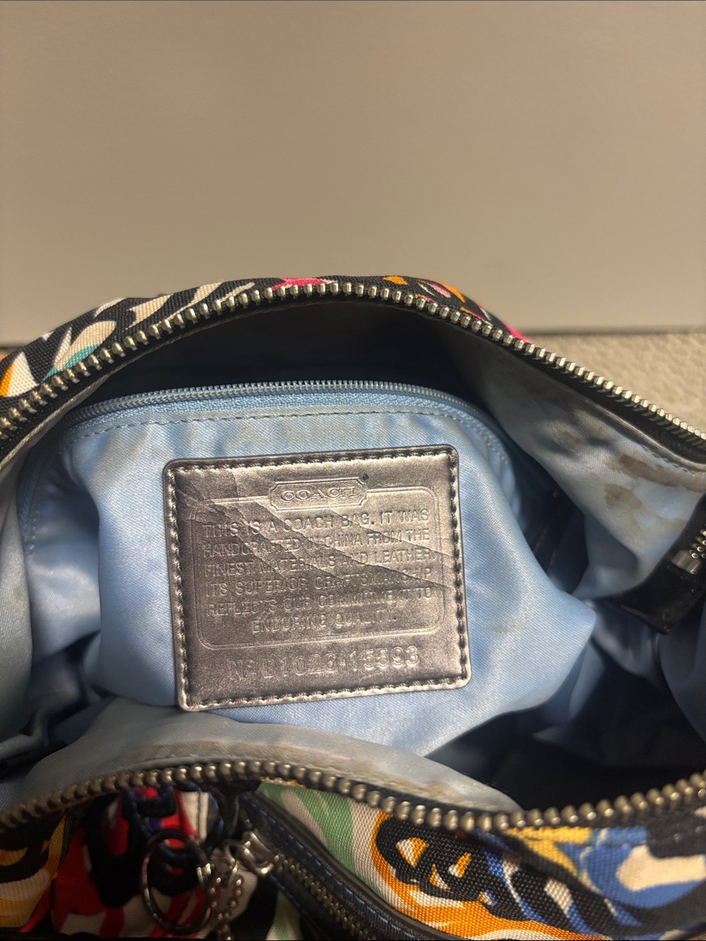 Coach Multicolor Floral Canvas Shoulder Bag with Black Trim - Picture 7 of 7